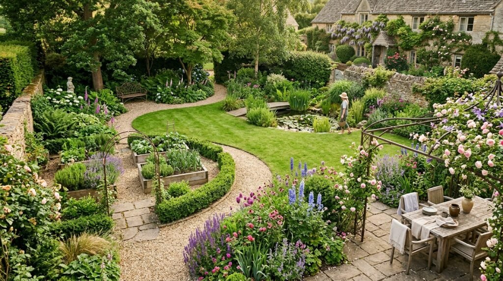 Home garden layout with zones 202606170039