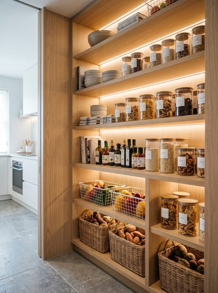 20 Pantry Organization Ideas For a Clean and Clutter Free Kitchen kitchen pantry with led backlight