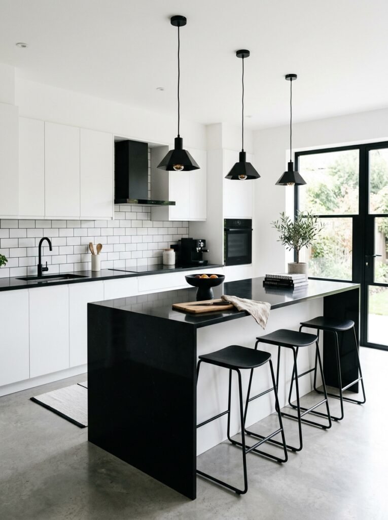 kitchen with black pendant lights 202606181740