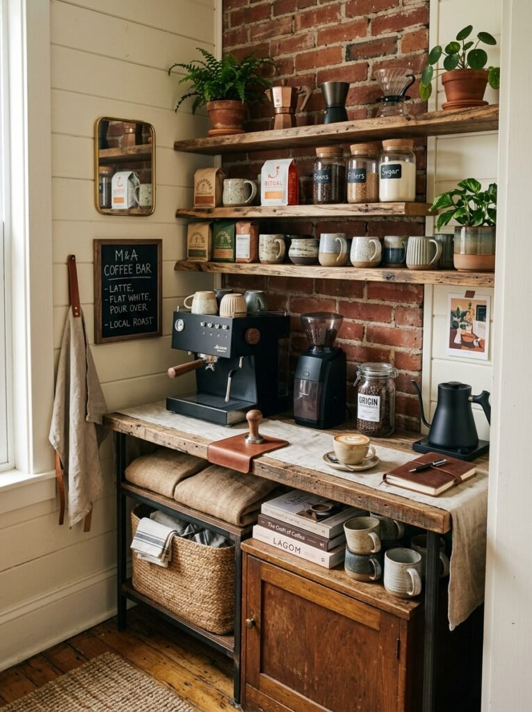 22 Stunning Coffee Bar Ideas To Create Your Dream Home Cafe mini home coffee bar textures 202606131915