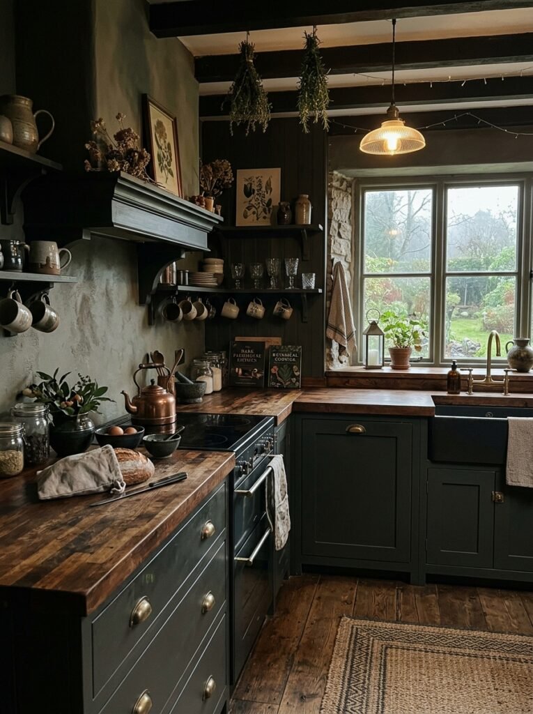 17 Dreamy Dark Cottagecore Kitchen Ideas You'll Absolutely Love moody dark cottagecore kitchen 202606141255