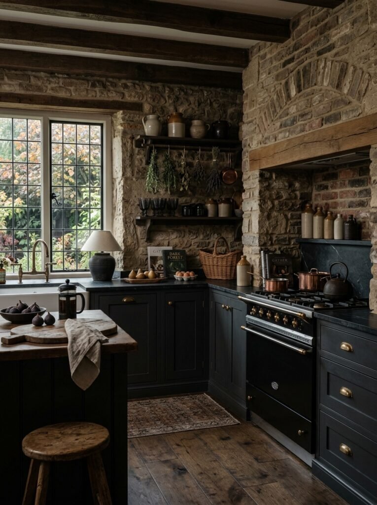 17 Dreamy Dark Cottagecore Kitchen Ideas You'll Absolutely Love moody dark cottagecore kitchen 202606141256