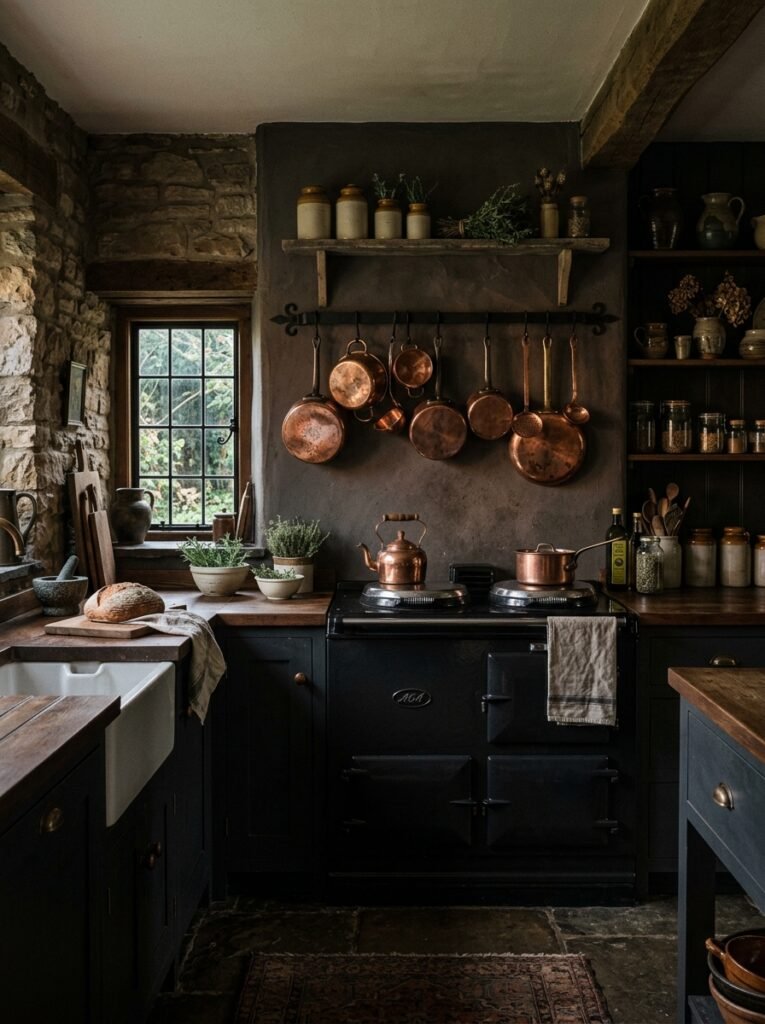17 Dreamy Dark Cottagecore Kitchen Ideas You'll Absolutely Love moody dark cottagecore kitchen 202606141257