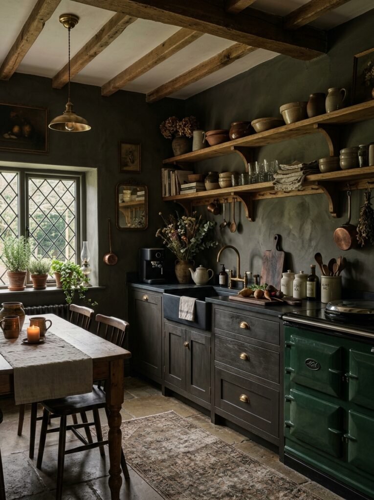 17 Dreamy Dark Cottagecore Kitchen Ideas You'll Absolutely Love moody dark cottagecore kitchen 202606141257