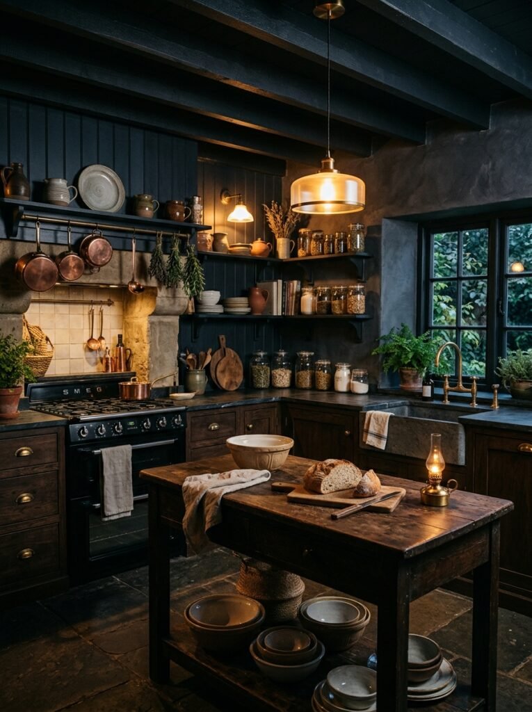 17 Dreamy Dark Cottagecore Kitchen Ideas You'll Absolutely Love moody dark cottagecore kitchen 202606141258