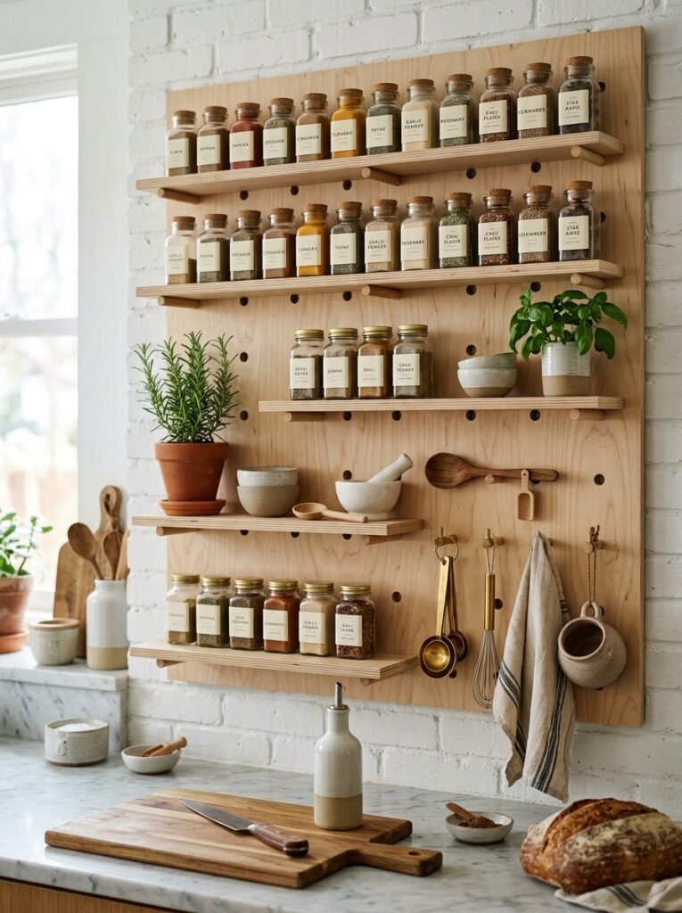 12 Easy Spice Rack Ideas for an Organized Kitchen pegboard with spice bottles 202606141330