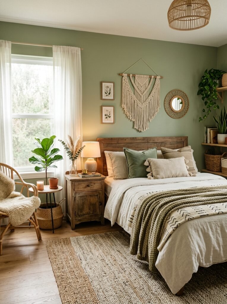 sage green bedroom boho style 202606152253