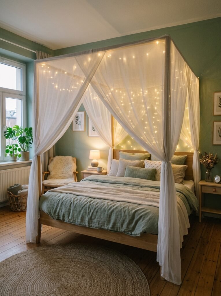 sage green bedroom fairy lights 202606152259