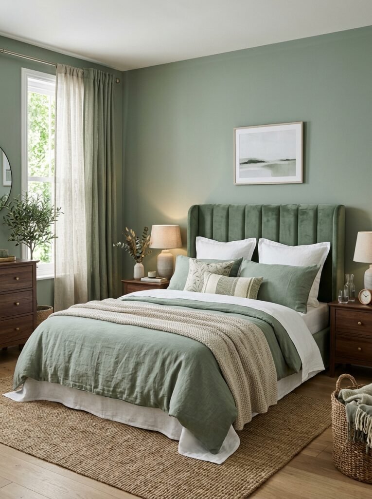 sage green bedroom upholstered h… 202606152256