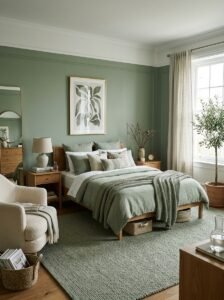 sage green bedroom with rug 202606152257