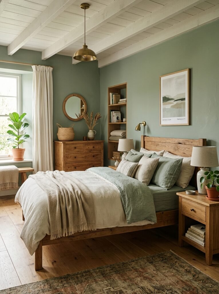 sage green bedroom wood textures 202606152251