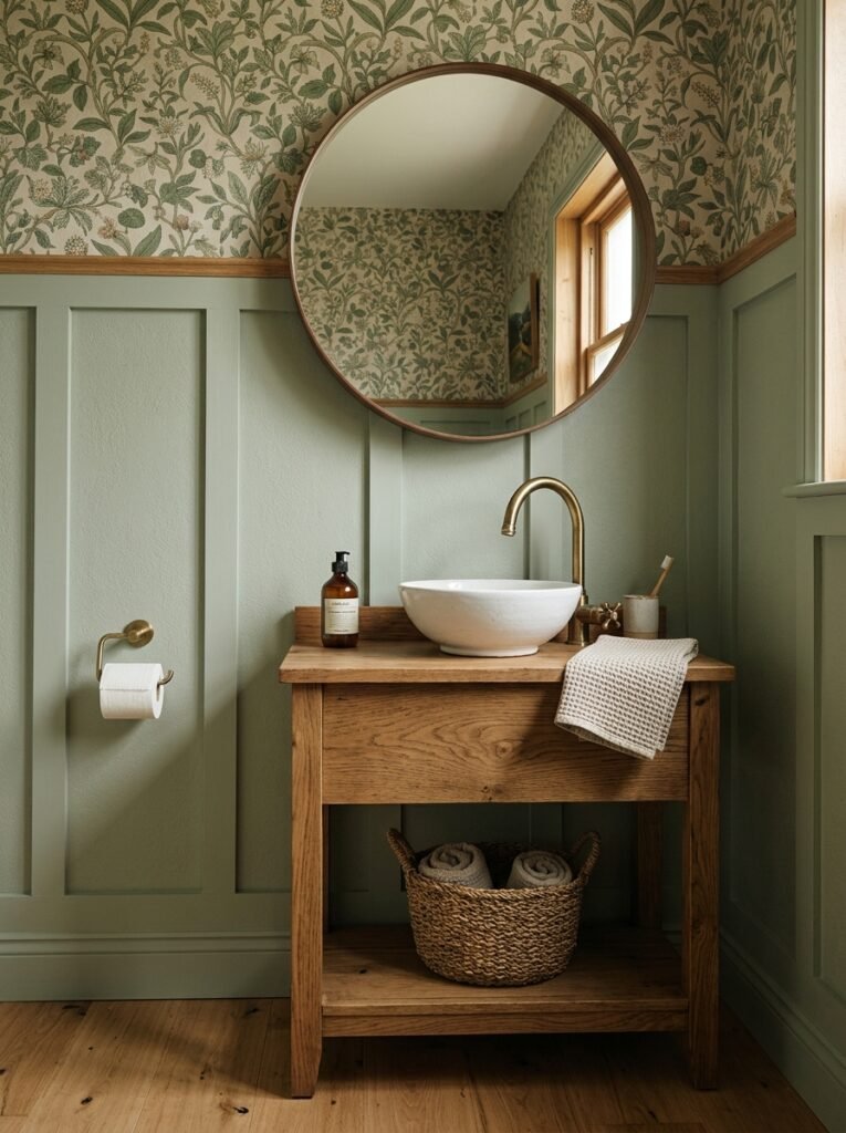 board and batten walls in a half bathroom