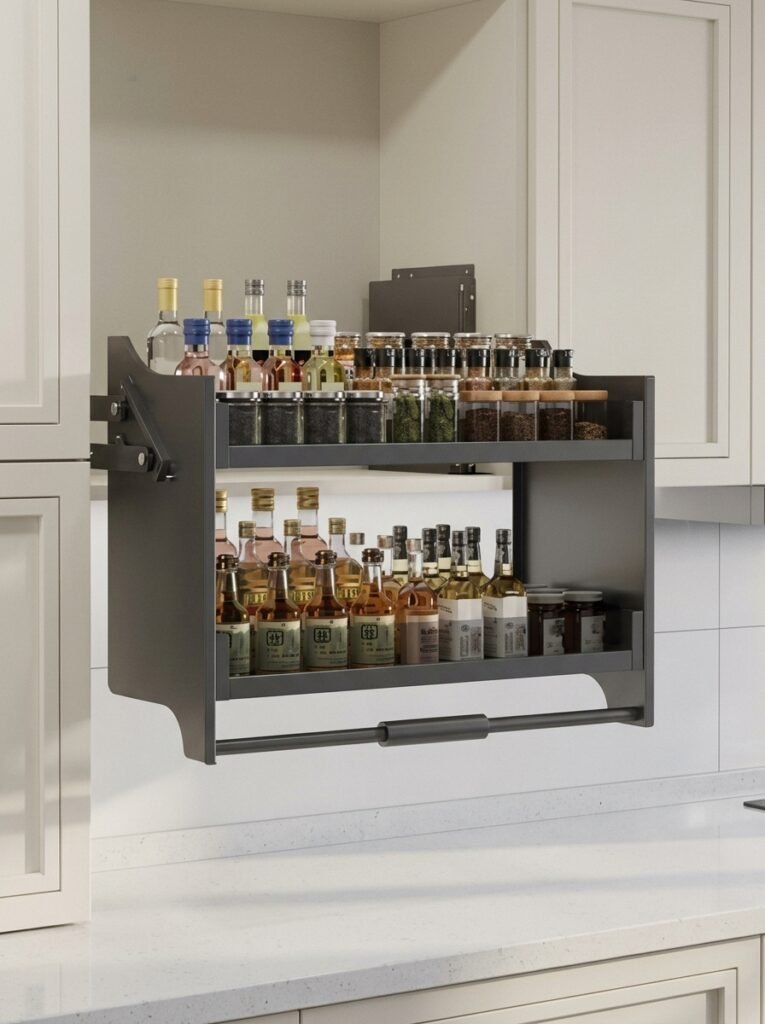 pull down spice rack under a kitchen cabinet
