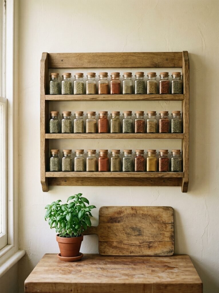 wooden wall mounted spice rack