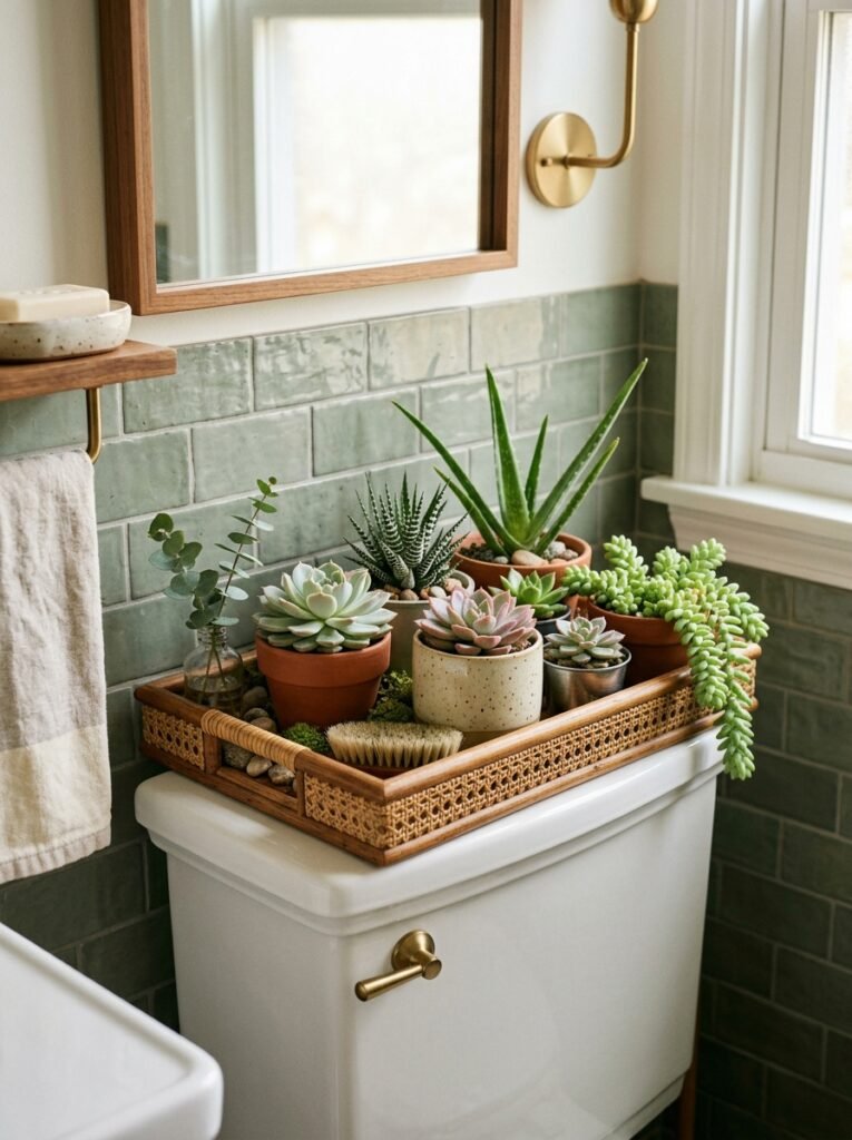 succulents on toilet tank