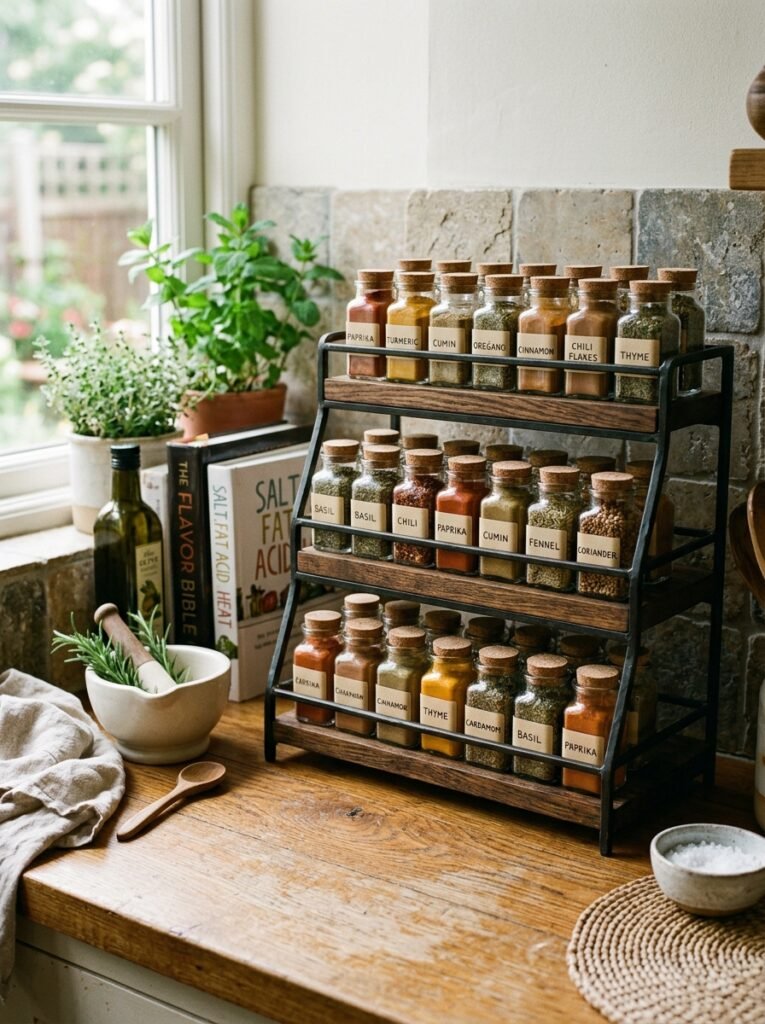 12 Easy Spice Rack Ideas for an Organized Kitchen tiered spice rack editorial phot… 202606141330