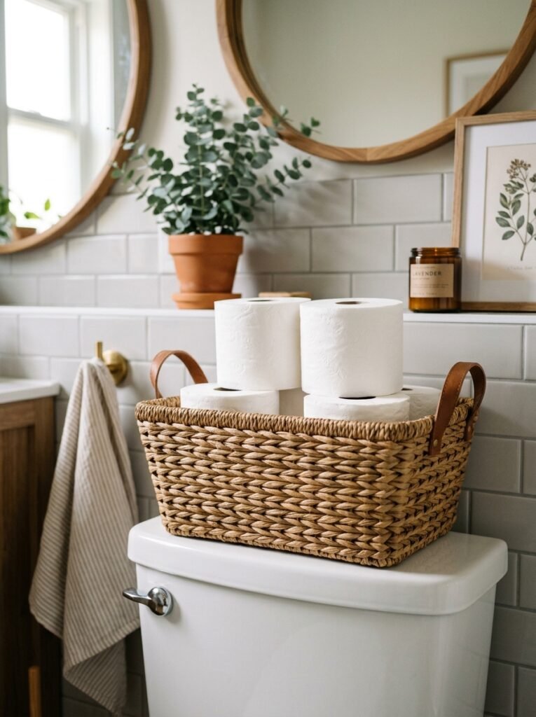 toilet paper rolls on toilet tank
