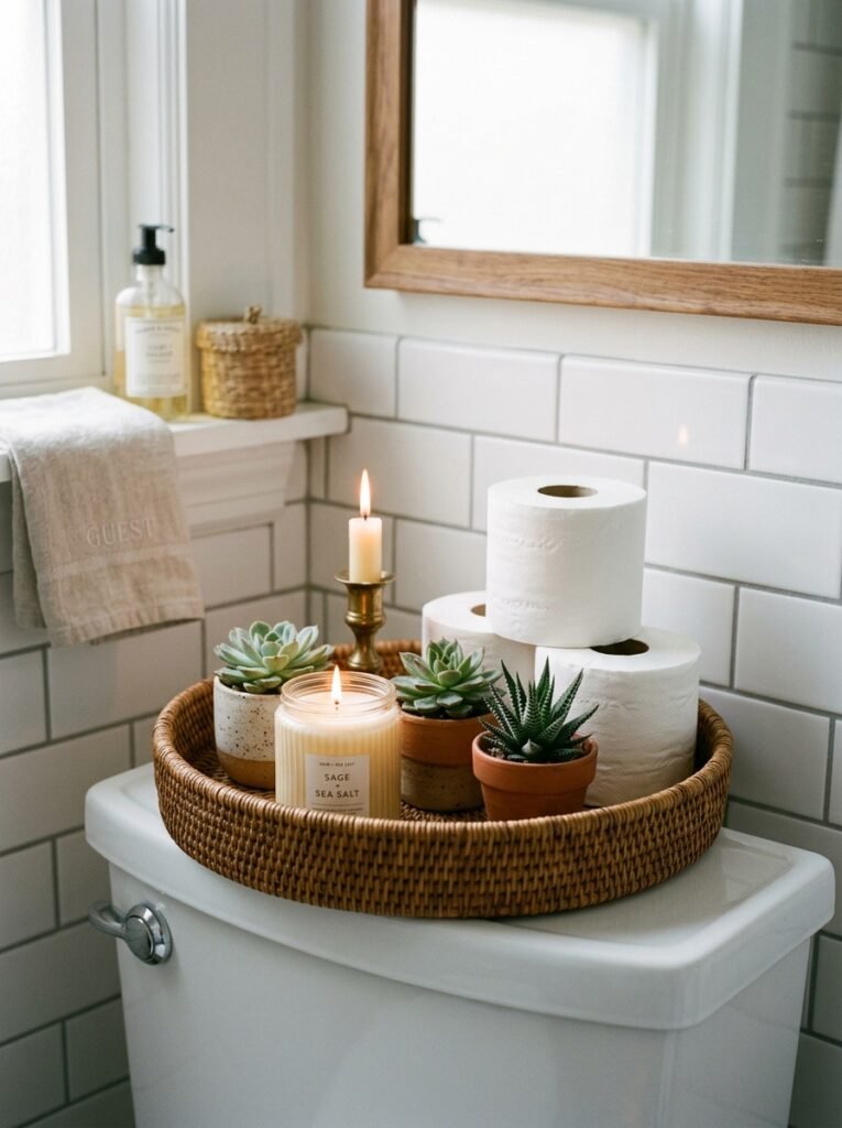 woven tray with decor