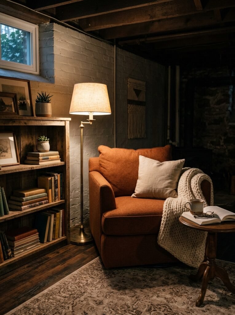 reading corner inside basement
