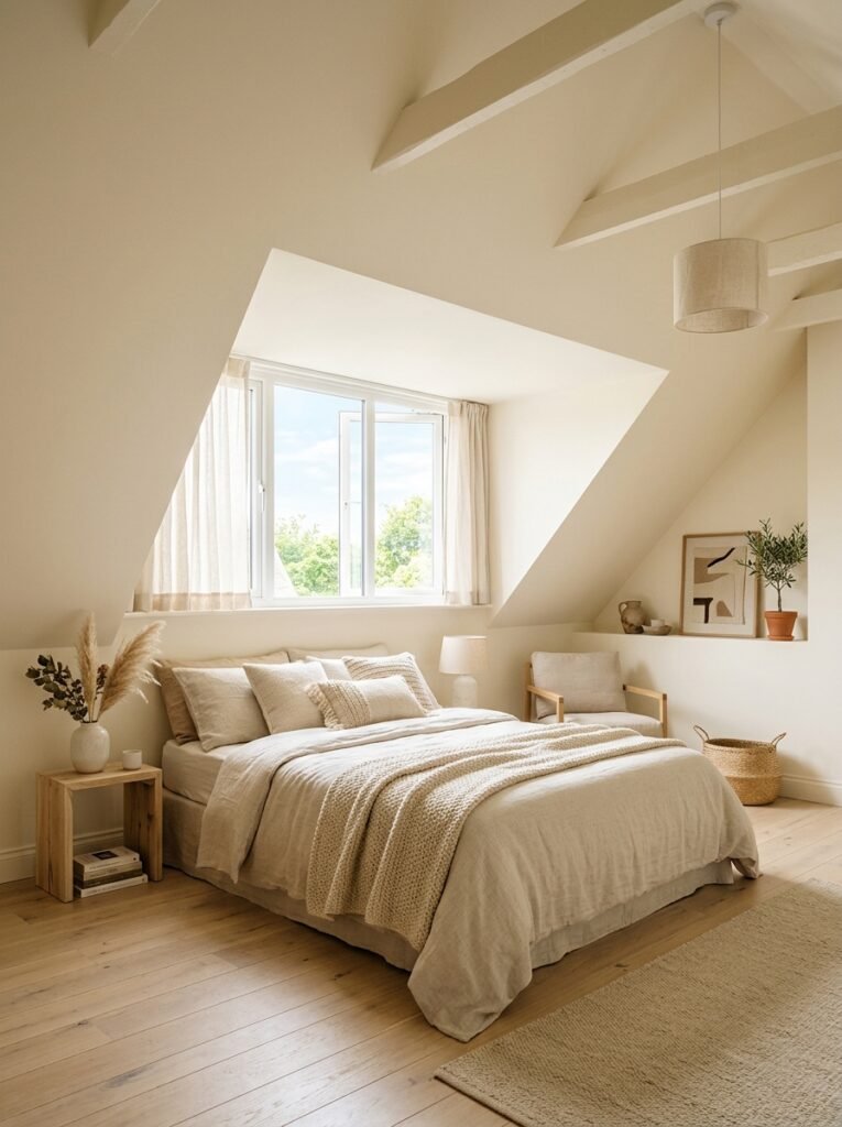 20 Sloped Ceiling Bedroom Ideas That Are Charming attic bedroom cream seamless color