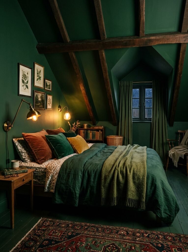 20 Sloped Ceiling Bedroom Ideas That Are Charming attic bedroom painted green