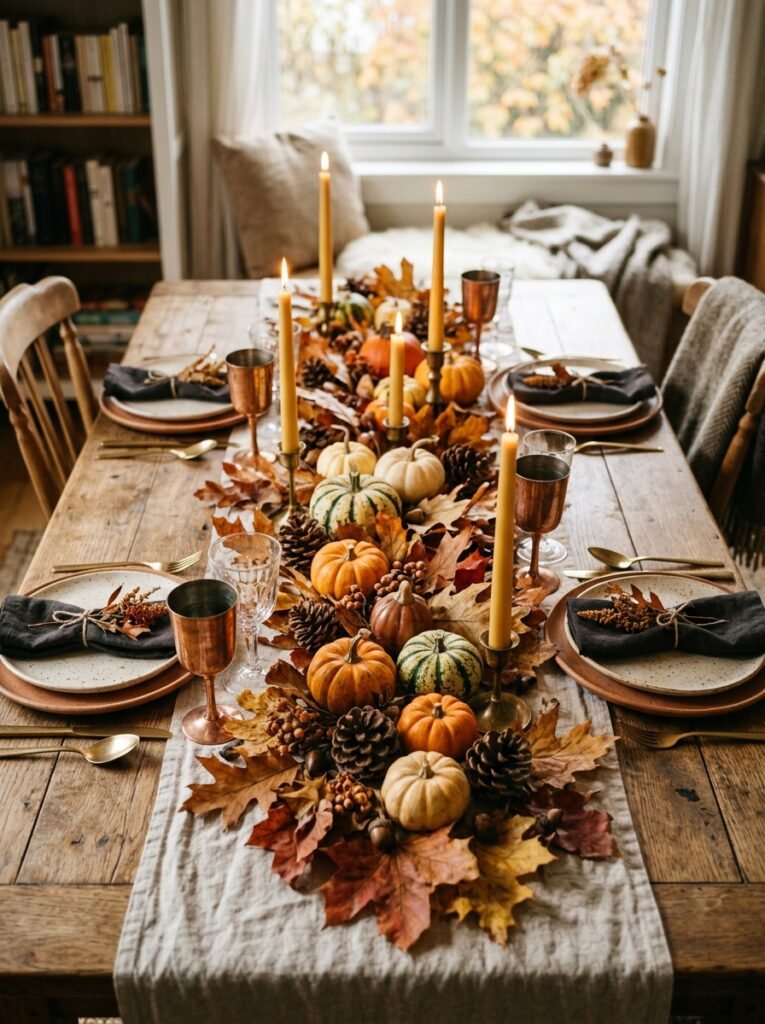 autumn garland on dining table 