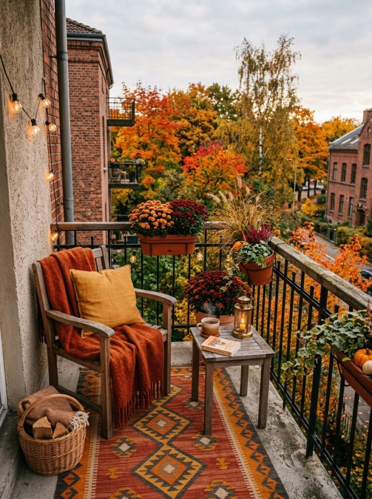 balcony with outdoor rug autumn 