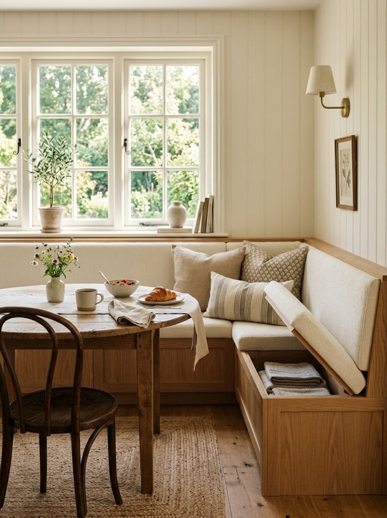 banquette bench with storage in breakfast nook 