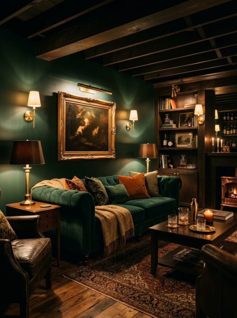 basement with dark moody colors 