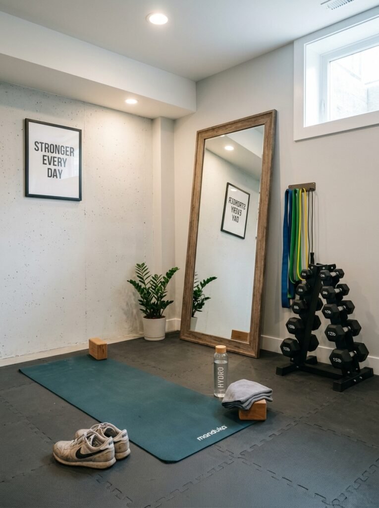 basement gym workout corner