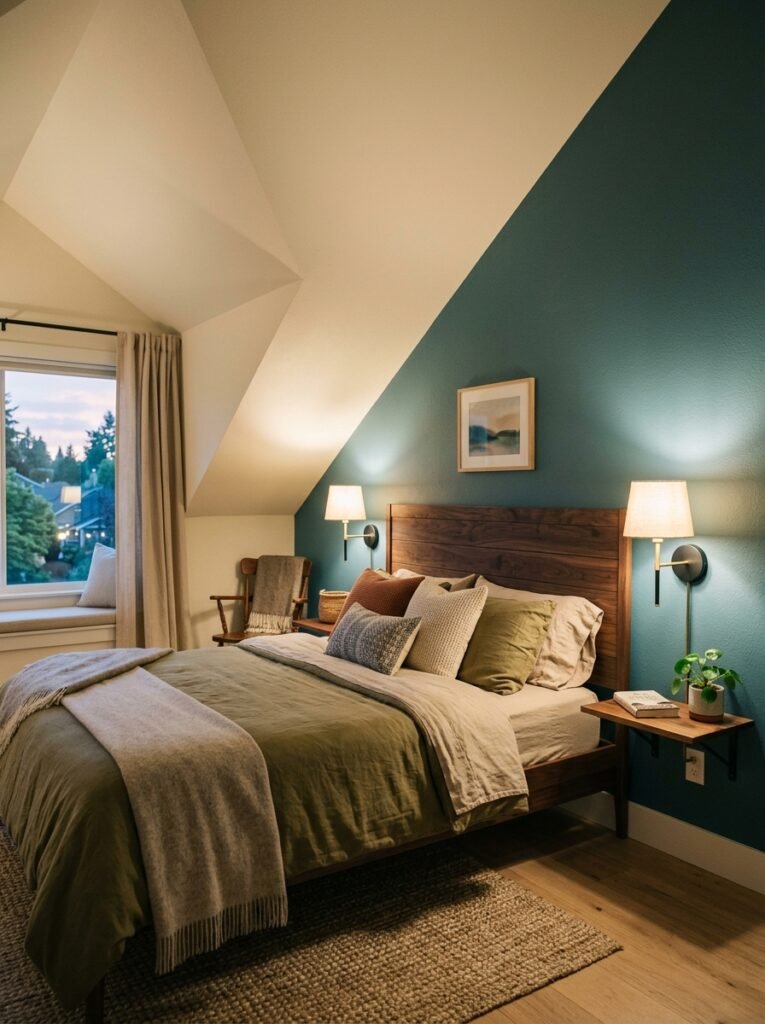 20 Sloped Ceiling Bedroom Ideas That Are Charming bedroom with plug in wall sconces