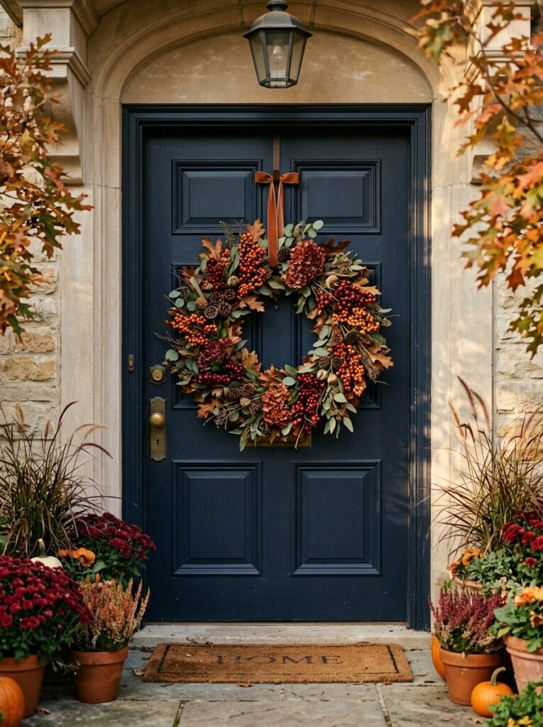 berry wreath on front door 