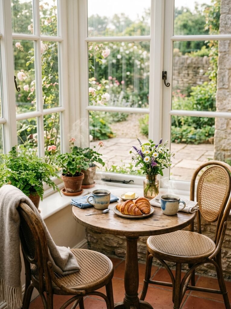 bistro table with chairs in sunroom