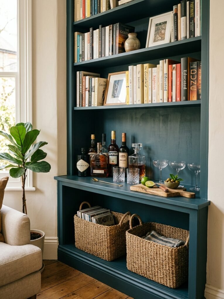 bookcase converted into bar 