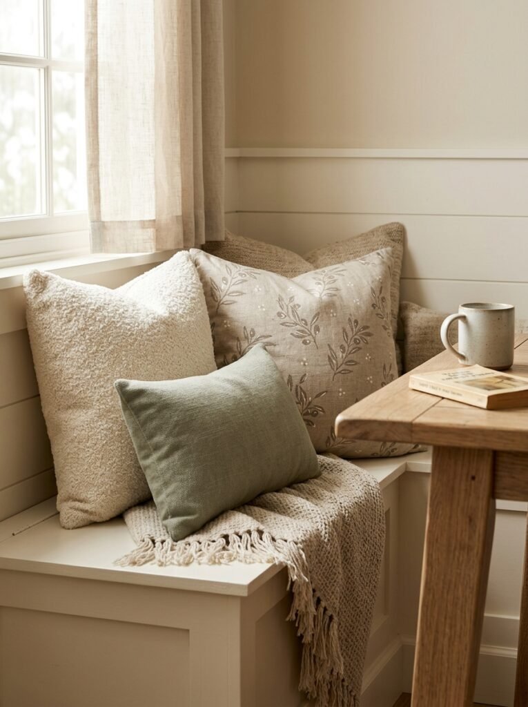 breakfast nook bench with mixed cushions 202607061852