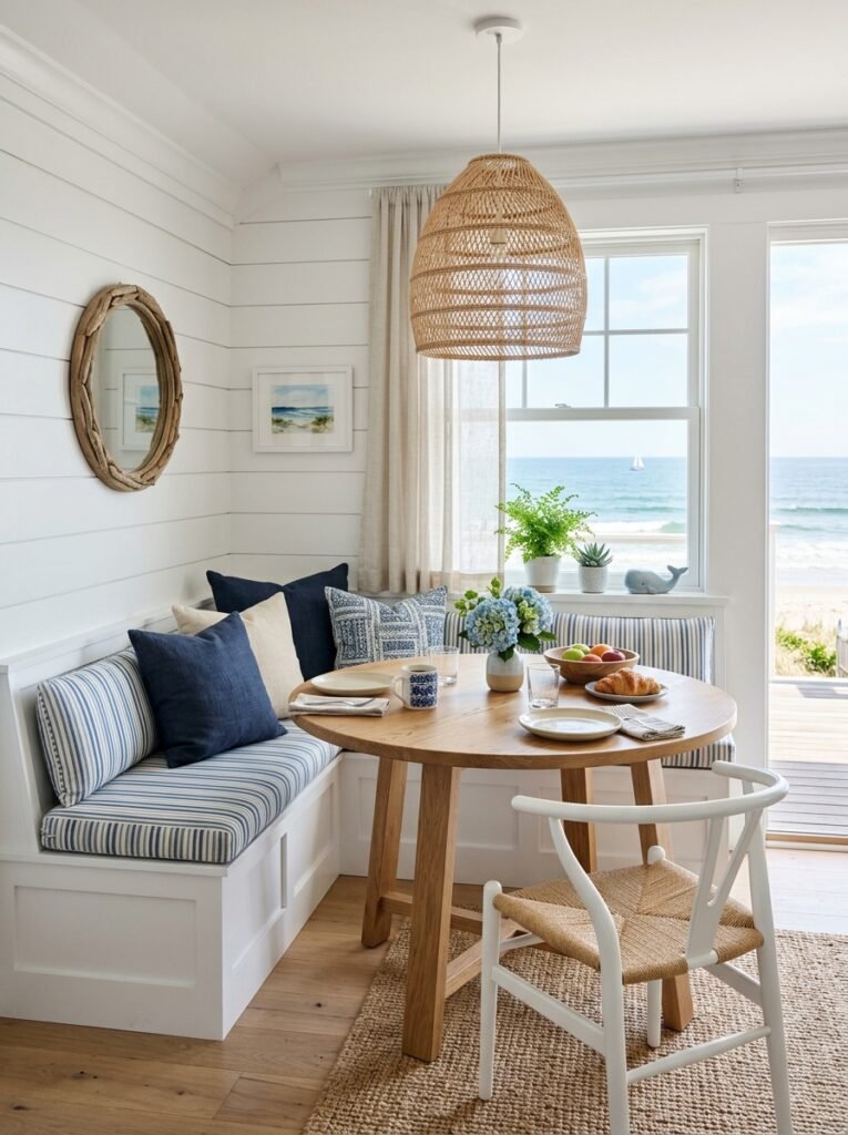 breakfast nook coastal style decor 