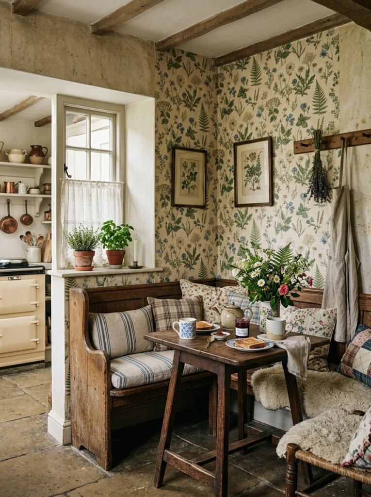 breakfast nook with botanical wallpapers 202607061851