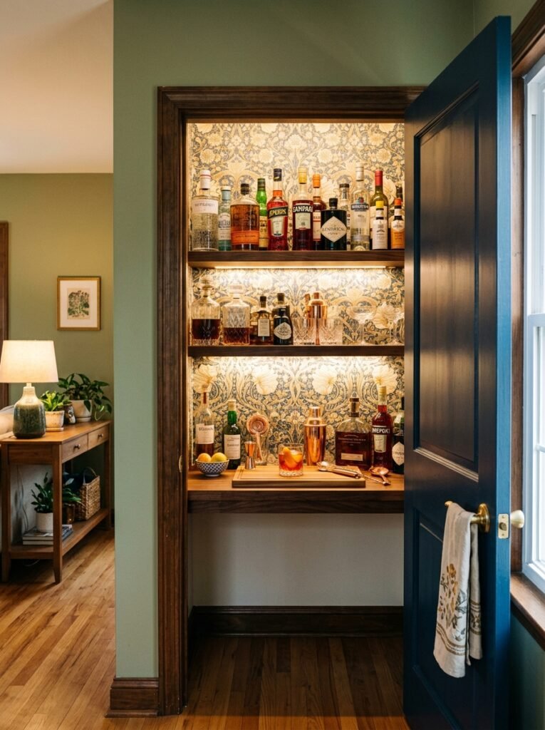 closet converted into bar nook 