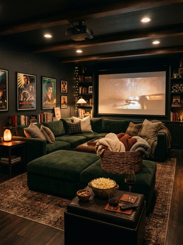 cozy basement home theater den 
