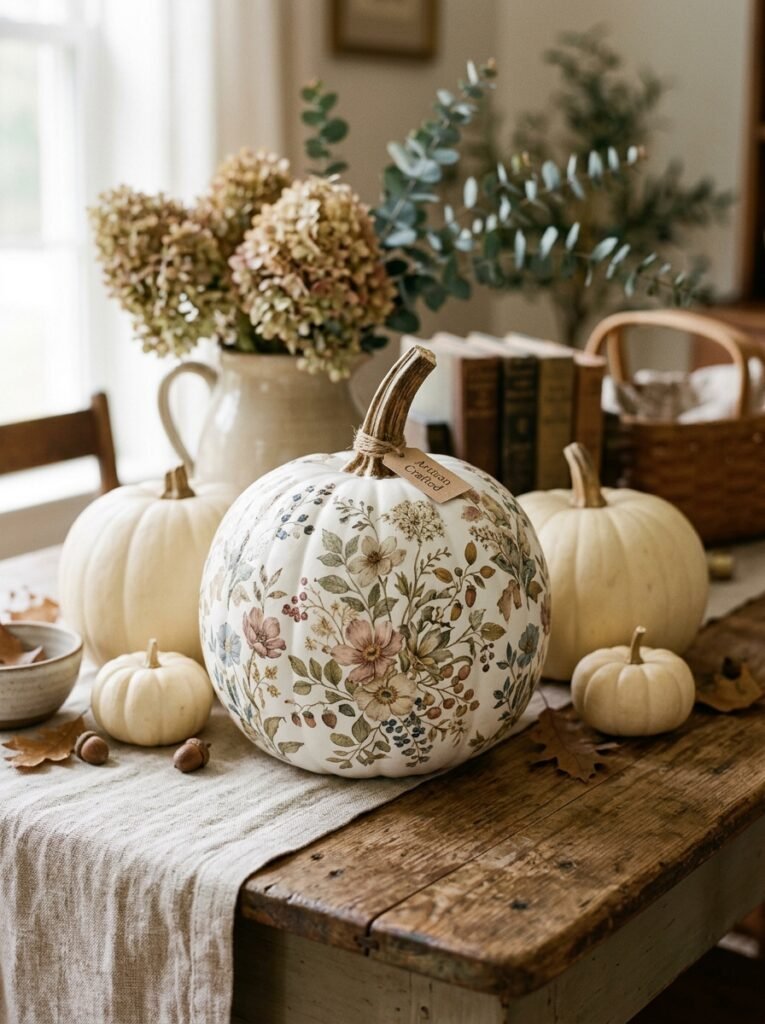 decoupage pumpkin with floral pa… 