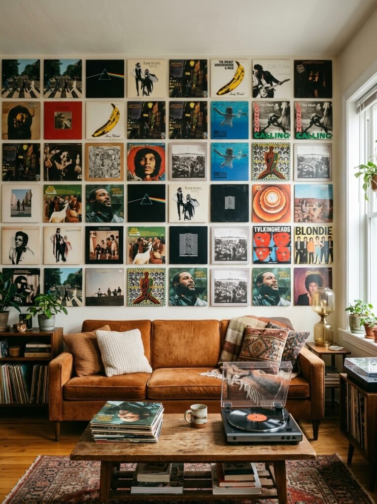 album covers as wall decor