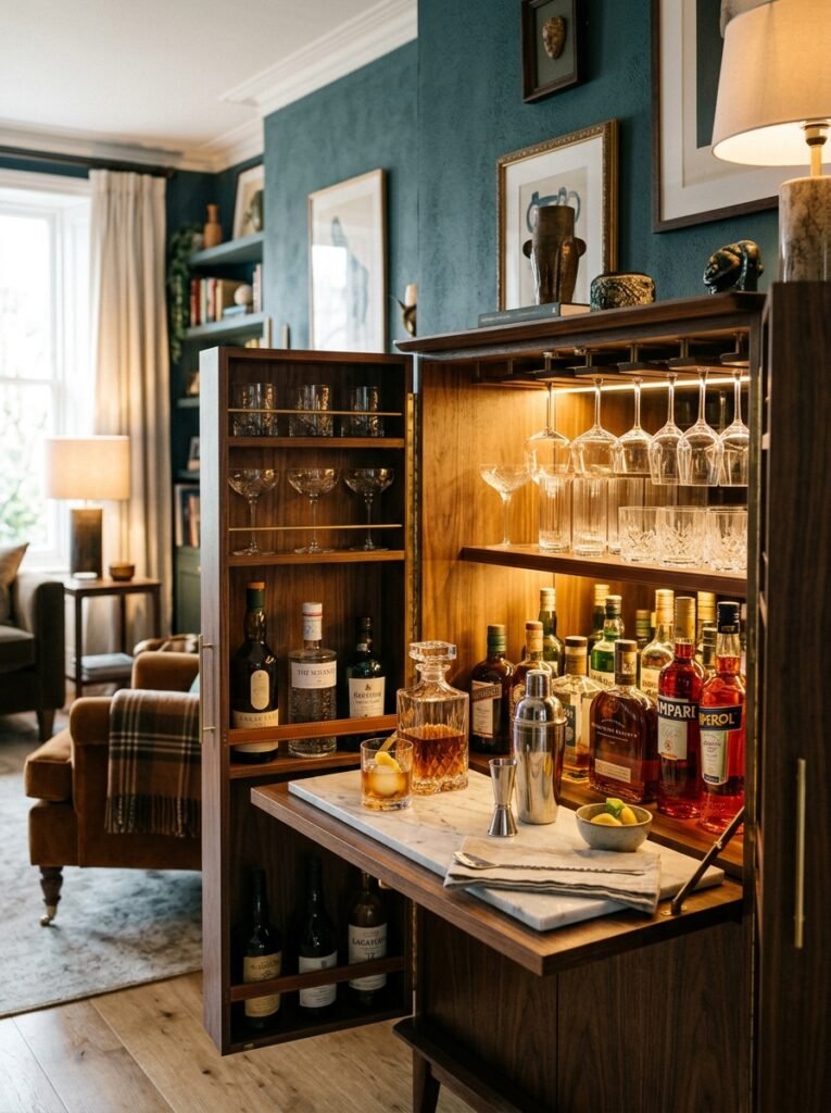 elegant bar cabinet open organized 
