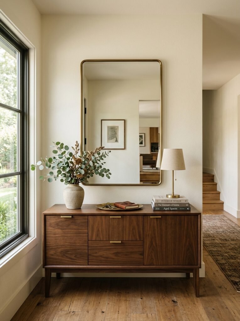 Entryway mirror sized two thirds the width of the console