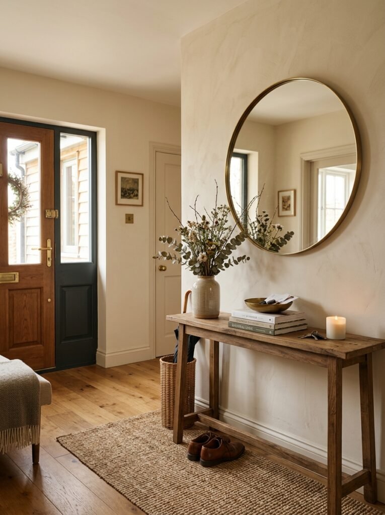 Entryway mirror mounted on a side wall
