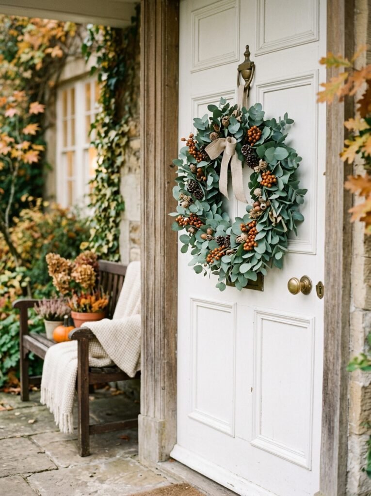 eucalyptus wreath on front door 