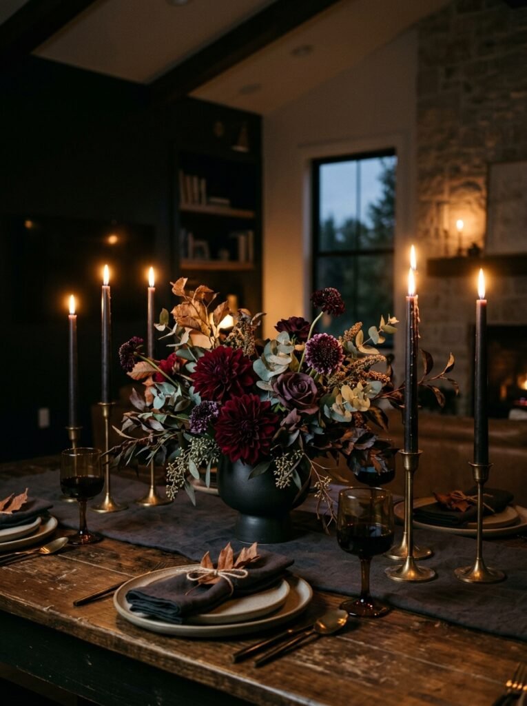 fall centerpiece deep burgundy 