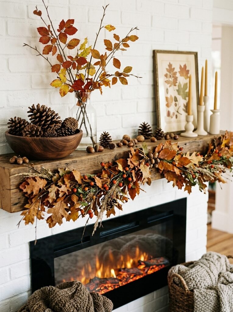 fall decor on mantel