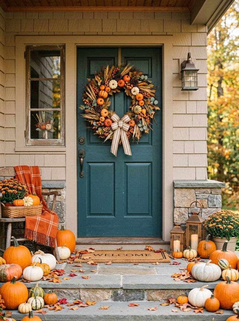 fall wreath on front door 