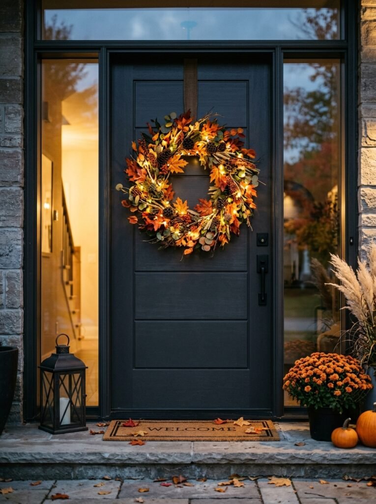 fall wreath on front door 
