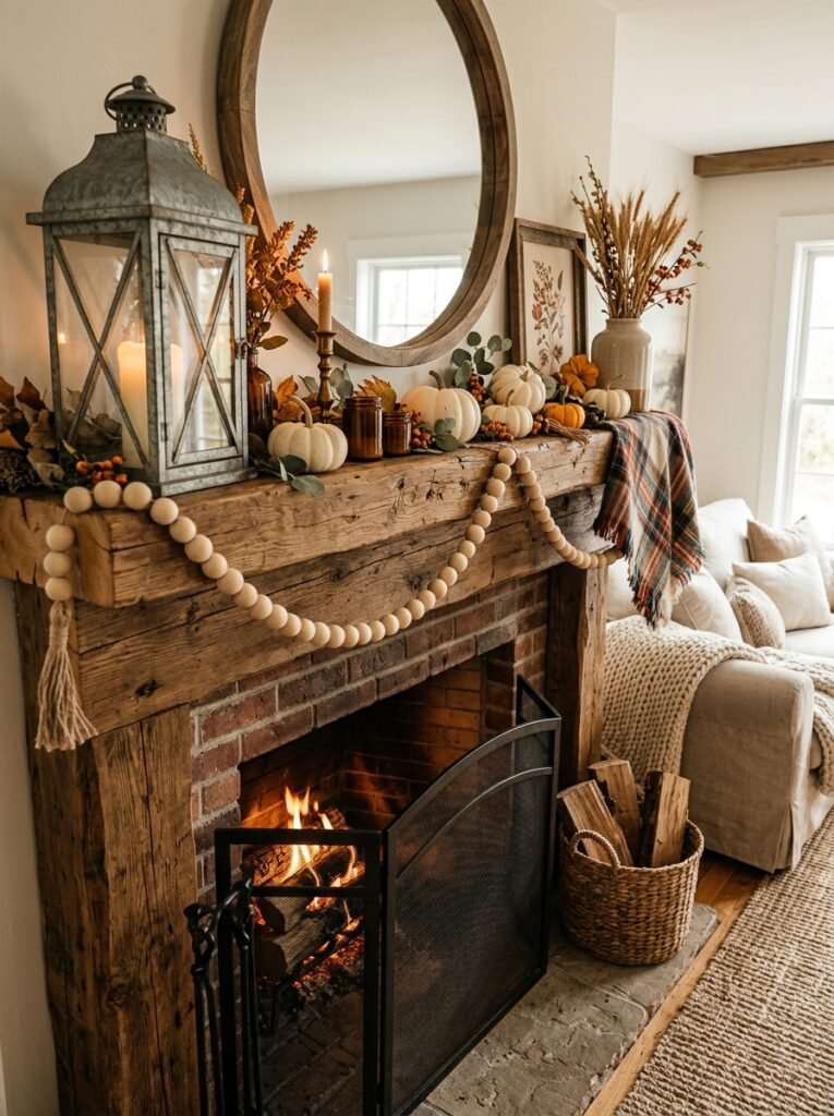 farmhouse fall mantel decor 